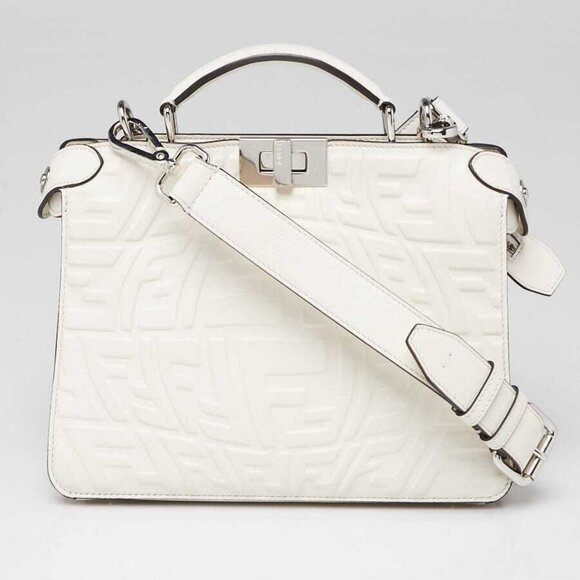 Fendi x Sara Coleman White FF Vertigo Embossed Leather Mini Peekaboo I SEE U - Picture 1 of 12